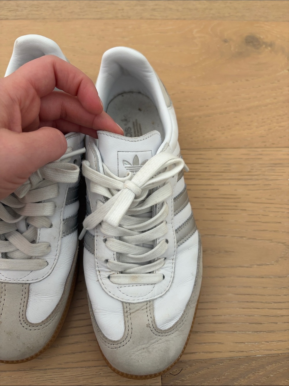 adidas White and Silver Samba with Gum Sole - Picture 9 of 12